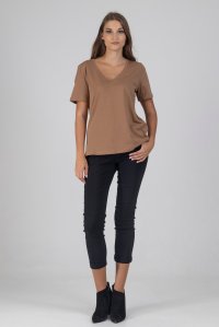 v-neck short sleeve camel