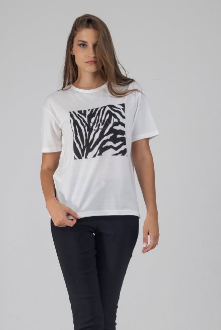 Printed basic t-shirt white-black