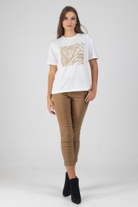 Printed basic t-shirt white-beige