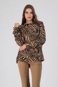 T-shirt with zebra suede black-camel