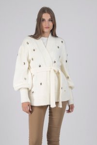 Embellished cardigan with crystals ivory