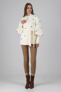 Embellished cardigan with crystals ivory