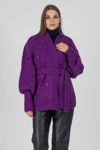 Embellished cardigan with crystals violet