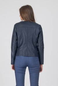 Round neck faux leather jacket navy