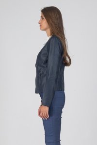 Round neck faux leather jacket navy