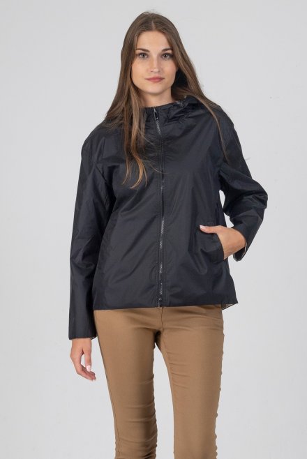 Short waterproof reversible windbreaker parka noir