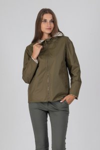 Short waterproof reversible windbreaker parka khaki