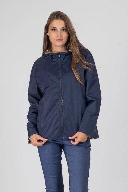 Short waterproof reversible windbreaker parka navy