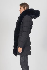 Belted parka with removable premium vegan fur noir