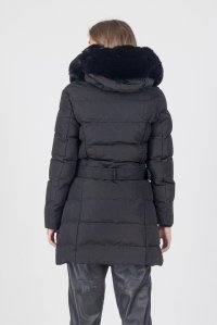 Belted parka with removable premium vegan fur noir