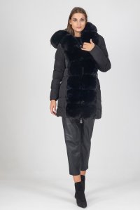 Belted parka with removable premium vegan fur noir