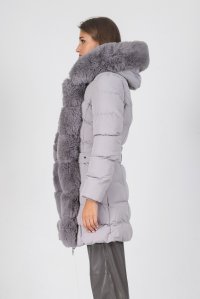 Belted parka with removable premium vegan fur grey