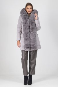 Belted parka with removable premium vegan fur grey