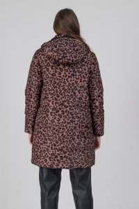 Reversible leopar mid-length hooded down jacket chocolate-noir