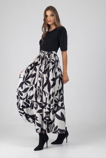 Long dress with 3/4 sleeve black-ivory