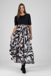 Long dress with 3/4 sleeve black-ivory