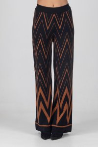 Viscose-lurex jacquard pants black-amber brown