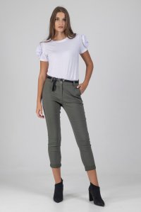 Classic belted pants,very strechwith romantic front poskets khaki