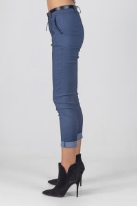 Classic belted pants,very strechwith romantic front poskets blue