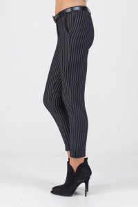 Striped belted pants with front pockets black-ivory