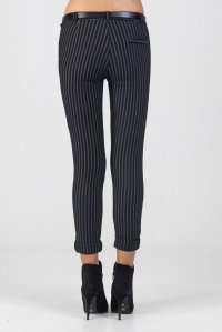 Striped belted pants with front pockets black-ivory