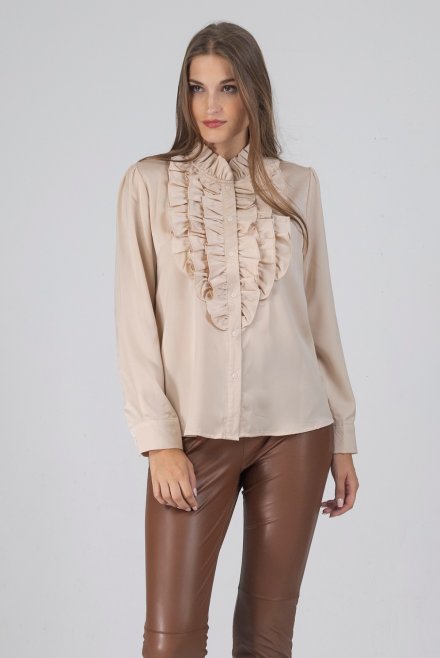 Ruffed bib shirt champagne