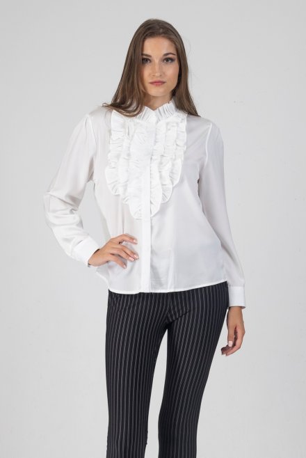 Ruffed bib shirt white