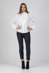 Ruffed bib shirt white