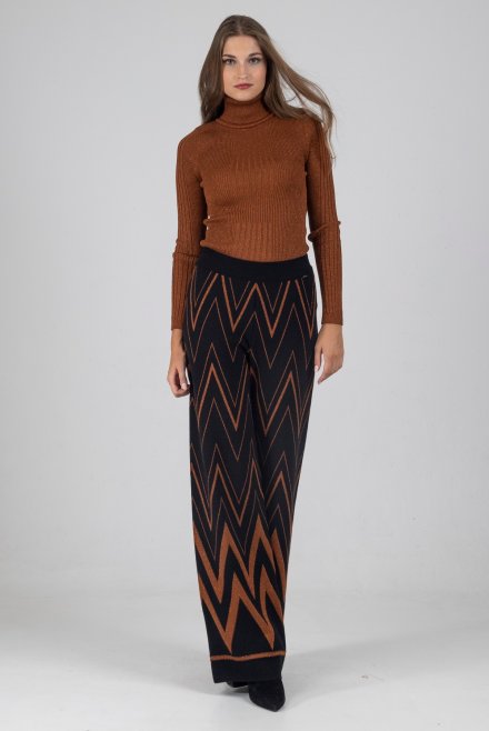 Viscose-lurex jacquard pants black-amber brown