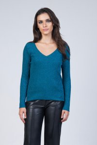 Lurex basic v-neck top petrol