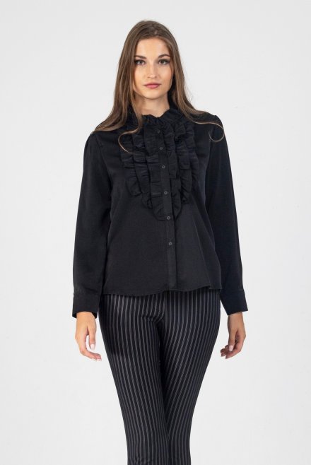 Ruffed bib shirt black