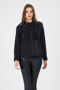 Ruffed bib shirt black