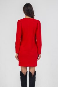 Pleated dress with long sleeve red