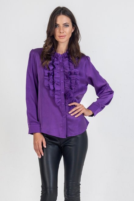 Ruffed bib shirt violet