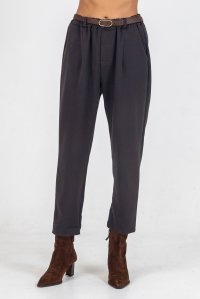 Cigarette pants with belt dark brown