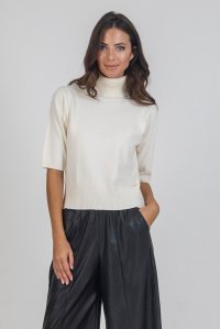 Viscose-blend short sleeved sweater ivory