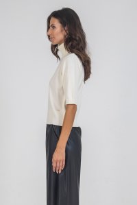 Viscose-blend short sleeved sweater ivory