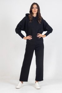 Cotton track pants with knitted details black