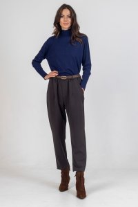 Cigarette pants with belt dark brown