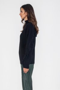 Alpaca blend english-rib fringed sweater black