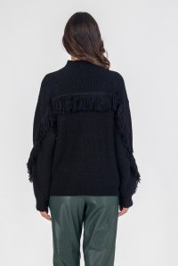 Alpaca blend english-rib fringed sweater black