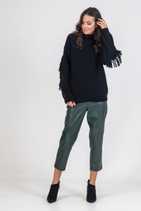 Alpaca blend english-rib fringed sweater black