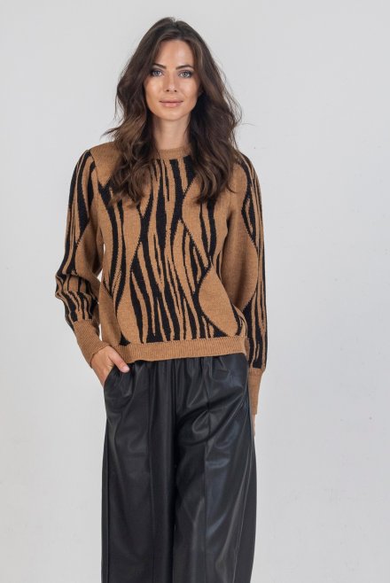 Jacquard sweater with lurex camel -black