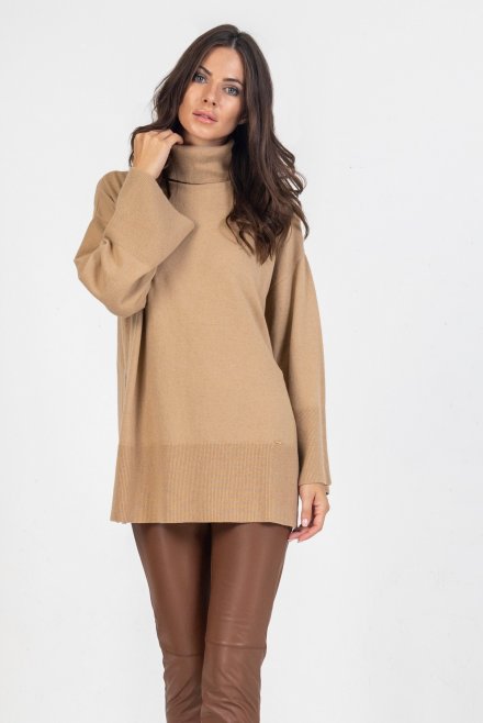 Casmir blend mock-neck sweater camel