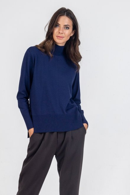 Viscose blend turtleneck sweater navy