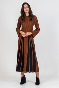 Lurex two-tone midi dress amber brown-black