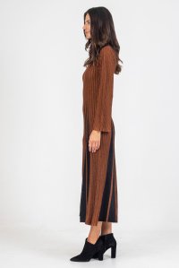 Lurex two-tone midi dress amber brown-black