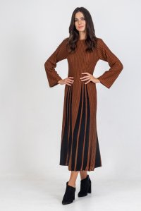 Lurex two-tone midi dress amber brown-black