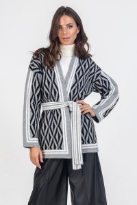 Jacquard cardigan medium grey-black-ivory