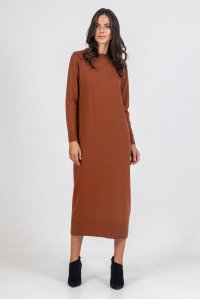 Viscose blend midi dress amber brown